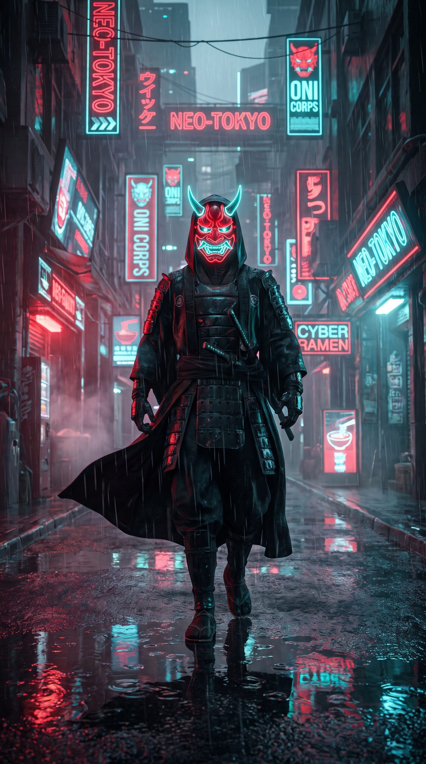 Neon Oni Mask Wallpaper
